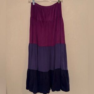 Knysna Purple Colorblock Maxi A-Line Tiered Skirt
